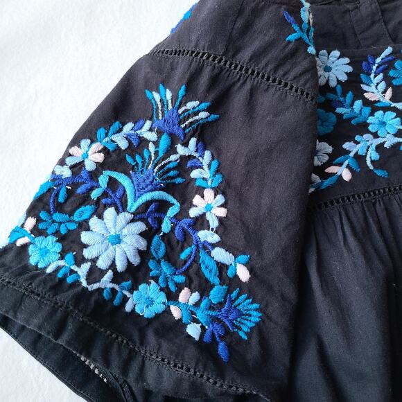 Rebecca Taylor Embroidered Floral Eyelet Cotton Shift Dress Black Blue Size 6 - Picture 8 of 16
